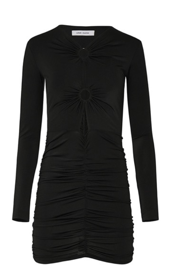 KATE RING DETAIL MINI BLACK DRESS